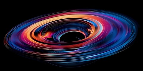 Poster - Vibrant spiral light trails create dynamic motion effect against black background, featuring red, orange, blue and purple colors in smooth circular pattern.