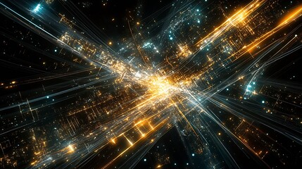 Poster - Bright and Dynamic Futuristic Light Trails in Sci-Fi Orange and Blue Abstract Theme : Generative AI