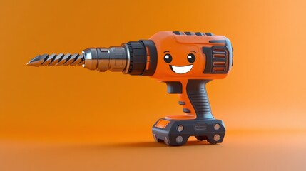 Poster - A Happy Orange Cordless Drill on Orange Background