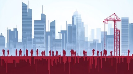 Poster - Urban Construction Workers Skyline Cityscape Development
