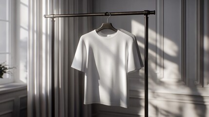 Poster - White Tshirt Hanging On A Clothes Rack