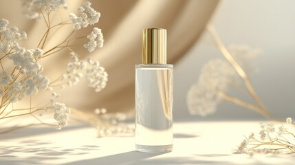Poster - Elegant Glass Bottle with Golden Cap and Dried Flowers