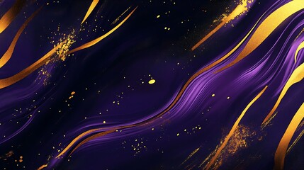 Aufkleber - Elegant Purple and Gold Abstract Wave Design with Golden Specks for Artistic Backgrounds : Generative AI