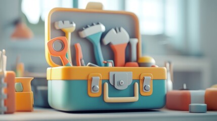 Poster - Colorful Cartoon Toolbox Filled With Tools