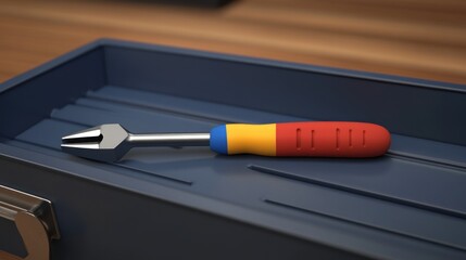 Poster - Colorful handled pliers resting inside a blue toolbox