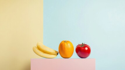 Poster - Colorful Fruits and Vegetables on Pastel Background