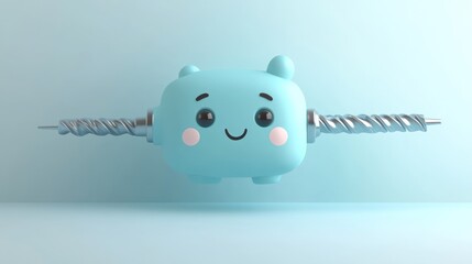 Poster - Cute Blue Robot Character With Drill Bits