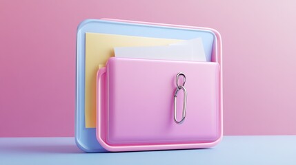 Poster - Pastel Pink Folder Contains Paper Documents