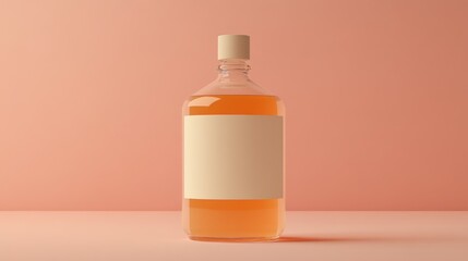 Aufkleber - Amber Liquid Bottle with Blank Label on Peach Background