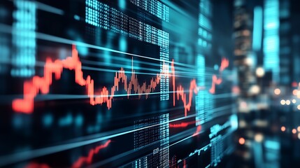 Poster - Dynamic Financial Stock Market Graphs with Vibrant City Lights in Background : Generative AI