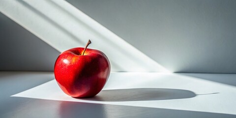 Poster - Minimalist Red Apple Still Life: Geometric Shadows & Clean White Background