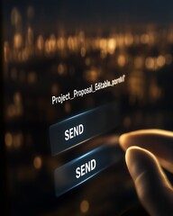 Aufkleber - Finger pressing send button on screen with editable document title : Generative AI