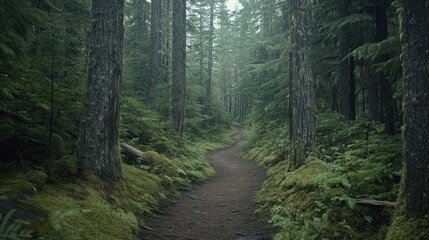 Poster - Serene Forest Path Winding Through Lush Green Trees