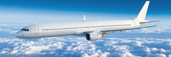 Aufkleber - Airplane flying above clouds during the daytime with a clear blue sky in the background. Generative AI