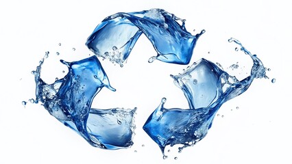 Poster - Minimalist Water Recycle Symbol:  Isolated Blue Recycling Sign Made of Water Drops on White Background, Eco-Friendly Concept