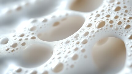 Poster - Macro view of white porous structure with circular holes and bubbles creating abstract organic pattern. Clean minimalist background for scientific or medical designs.