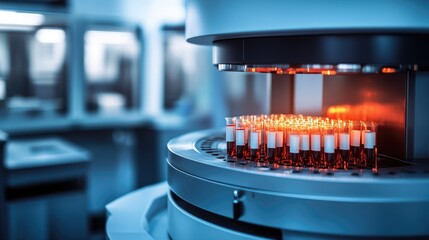 Poster - A lab centrifuge with test tubes positioned inside, ready for use.