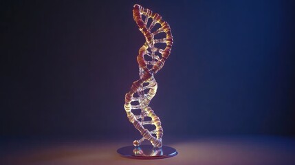 Poster - DNA double helix model glowing against a dark blue gradient background.
