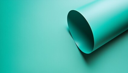 Poster - Rolled light green textured paper is creating an abstract shape with its curved edge and casting a subtle shadow on the gradient background, adding depth and visual interest to the composition