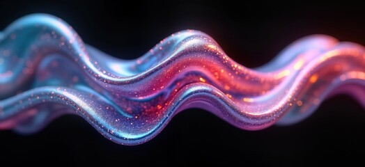 Poster - Abstract holographic liquid blob shape on dark background. Iridescent wavy liquid substance with colourful gradients. Bold design. Futuristic, modern look. Liquid flows. Creative graphic art.