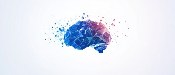 Aufkleber - Abstract polygonal human brain with colorful low-poly geometric shapes on a white background an AI and neural networks concept, suitable for banner design Generative AI