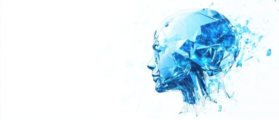 Aufkleber - Abstract polygonal human brain on a white background with copy space for your text Futuristic artificial intelligence concept banner template Generative AI