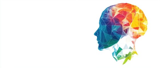 Aufkleber - Abstract human brain made of colorful low-poly shapes on a white background with copy space for your design Generative AI