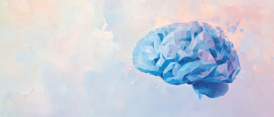 Aufkleber - Abstract polygonal human brain on a white background with copy space for text or design Illustration of an artificial intelligence concept and digital technology Generative AI