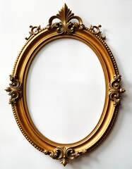 Poster - Elegant golden baroque oval frame. Ornate wooden frame with empty space inside. Decorative carved details. Classic design for interior decor. High-quality wooden frame. Antique style. Vintage look.