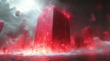 Wall Mural - Red Cube Explosion