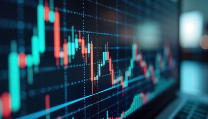 Poster - digital stock market chart shows data analysis, fluctuations. tech financial investment data. high t