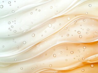 Poster - A beautiful abstract wave pattern featuring soft shades of orange and white, adorned with delicate bubbles, perfect for backgrounds or creative design projects.