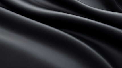 Poster - A close-up view of smooth black fabric, featuring elegant waves and textures. Ideal for backgrounds or design elements that evoke sophistication and mystery.