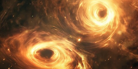 Wall Mural - powerful gravitational waves from colliding supermassive black holes warp spacetime and emit intense