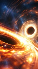 Wall Mural - powerful gravitational waves emanate from two colliding black holes, warping spacetime and creating 