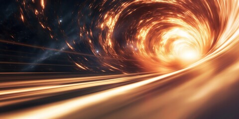 Wall Mural - light trails leading to a swirling wormhole entrance against a backdrop of stars and galaxies create