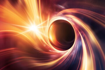 powerful black hole attracting light and matter in outer space with a bright star illuminating the s