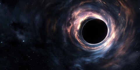 Wall Mural - swirling clouds of interstellar gas and dust surround a black hole, warping spacetime and creating a
