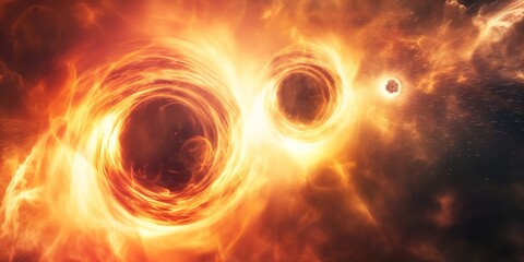 Wall Mural - two black holes are colliding and generating an immense amount of energy, warping spacetime and crea