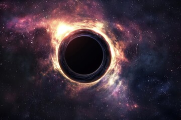 Wall Mural - supermassive black hole warping spacetime, creating a stunning visual spectacle in the cosmos, while