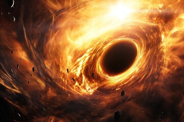 Wall Mural - supermassive black hole absorbing matter and energy, surrounded by swirling clouds of gas and dust i