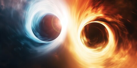 Wall Mural - breathtaking cosmic event unfolds as two black holes merge, their immense gravitational forces creat