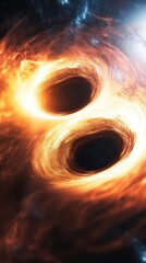 Wall Mural - merging black holes create a stunning cosmic event, warping spacetime and generating a swirling vort