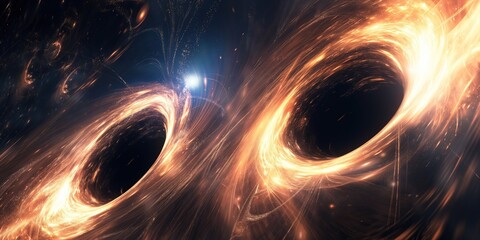 Wall Mural - powerful black holes are colliding in the universe, generating an enormous quantity of orange energy