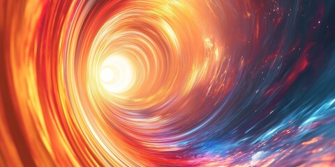 Wall Mural - swirling vortex of orange and blue light creating a tunnel effect, representing a wormhole or black 