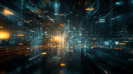 Poster - A futuristic digital landscape filled with vibrant light streams and abstract data representations, symbolizing technological advancement and the fast pace of innovation.