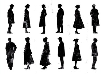 Vector silhouettes of men and women a group of people