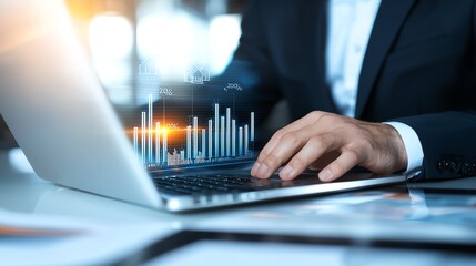Aufkleber - A professional working on a laptop, analyzing data with financial graphs