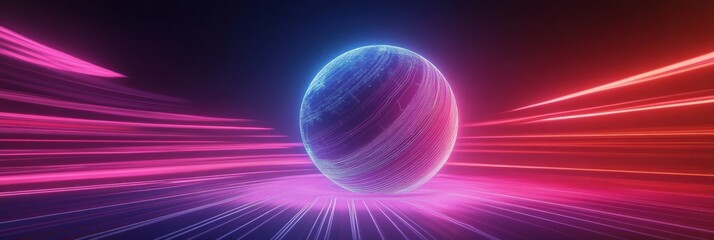 Leinwandbilder - Globe spinning with glowing contour lines against vibrant background creating a dynamic visual effect. Generative AI