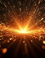 Poster - Golden light bursts outwards. Bright abstract background. Sparkling effect. Motion blur. Festive atmosphere. Luxury, celebration design. Vibrant colors. Suggests explosion energy. Suitable for